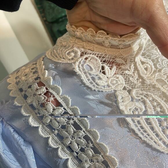 Vintage 80s 90s Scott McClintock Satin Lace Brocade Jacquard Pleated Dress - Picture 8 of 12